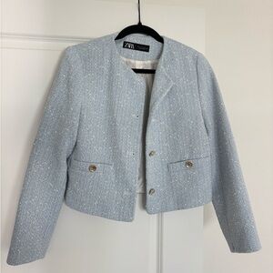 Zara Women's Soft Blue Tweed Blazer